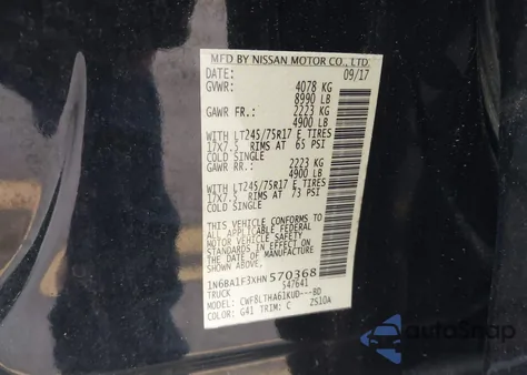 2017 Nissan Titan Xd Sv Diesel from USA, damaged, VIN 1N6BA1F3XHN570368